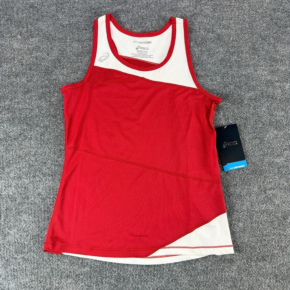 NWT Asics Womens Red White MotionDry Running Singlet Tank Top‎ XS Jersey Summer